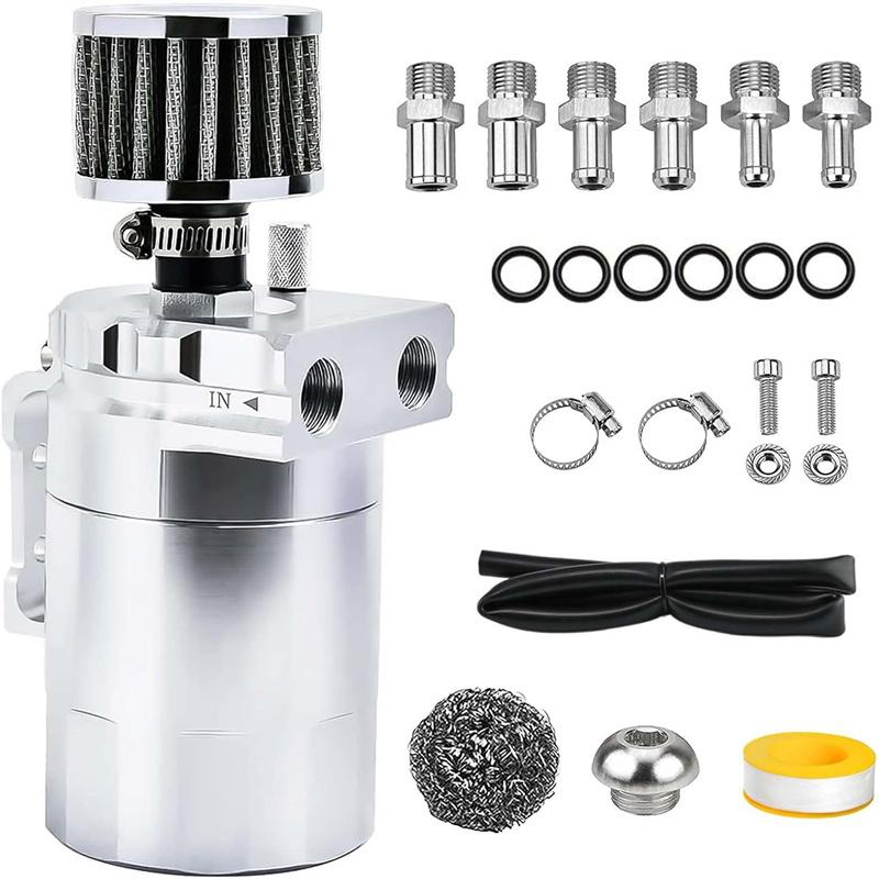 Universal Aluminum Baffled Oil Catch Can,Oil Separator Catch Can With Breather Filter 300Ml -Suitable For Cars And Trucks