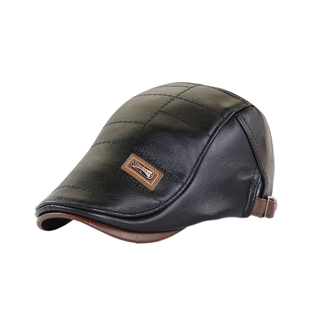 British Style Solid Color Forward Peaked Cap Korean Style Hat Leather Flat Cap Men Beret Hat
