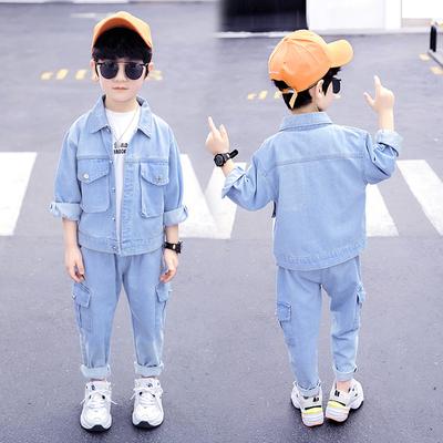 Kinder Frühling Mode Einfarbig Zwei-stück Anzug Jungen Denim Zwei-stück Koreanische kinder Denim Jacke + Jeans anzug