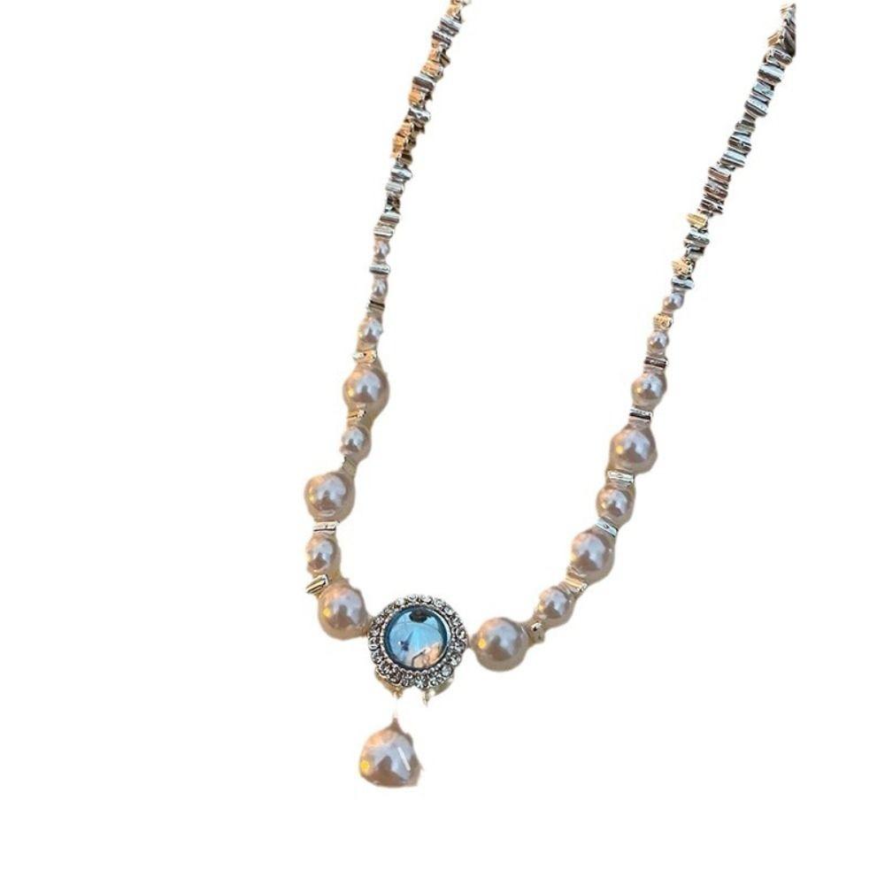 Exquisite Aquamarine Pendant Pearl Necklace Luxury Women Jewelry Pearl Strand Necklace  Gifts