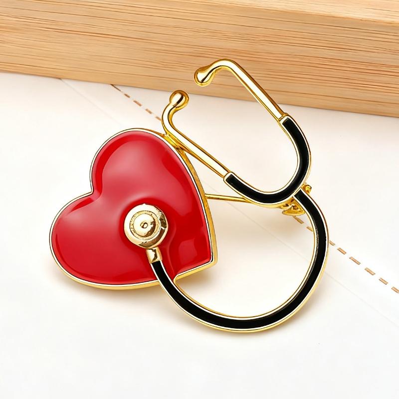 New Creative Stethoscope Enamel Clothing Pins for Women Red Heart Black Tube Women's Brooches Fashion Jewelry Suit Accessories