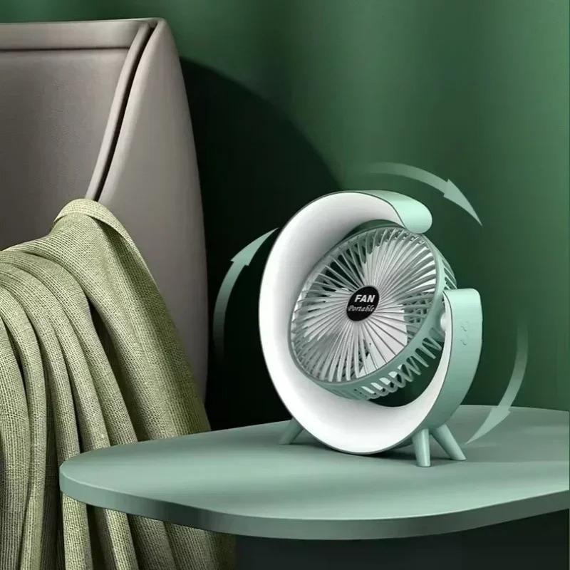 Portable USB Rechargeable Desk Fan with RGB LED Night Light 3 Speed Quiet Air Circulation Fan 360 Adjustable Home Office Bedroom