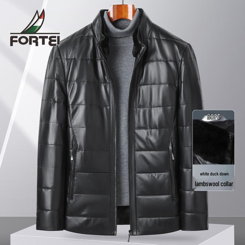 

Men s Sheepskin Down Leather Jacket with Lamb Wool Collar 2XL