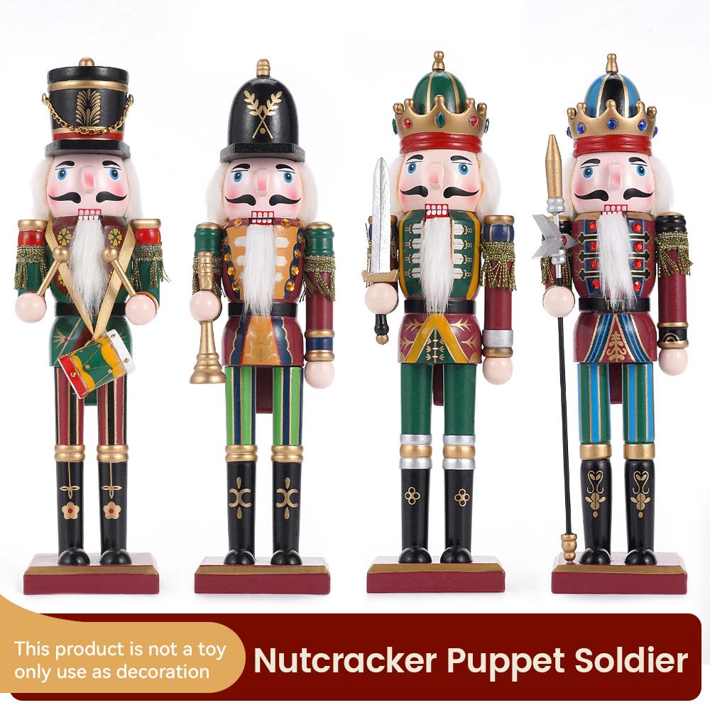 

4Pcs 30CM Wooden Nutcracker Collection Soldier Set Handmade Painted Christmas Decor Holiday Gift Home Office Festival Decoration