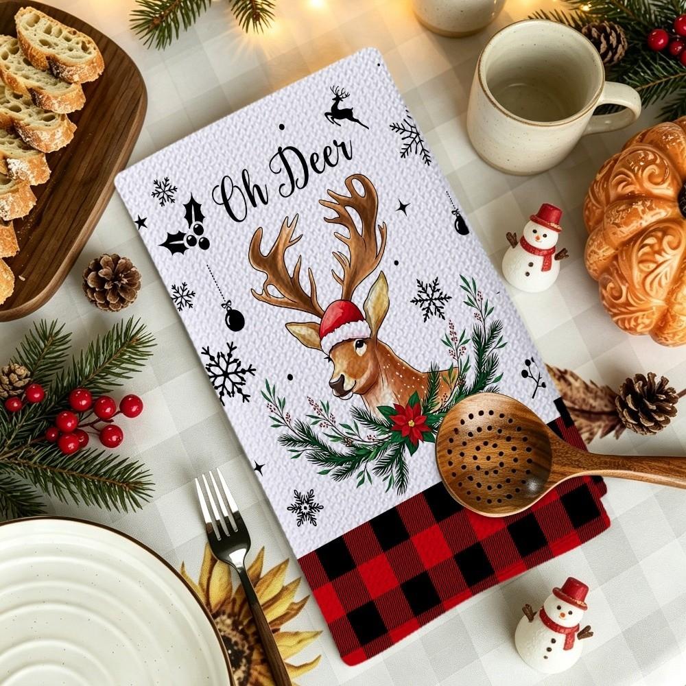 Santa Claus Xmas Hand Towels Reindeer Dish Towels Christmas Decorations Cleaning Cloth  Winter Home