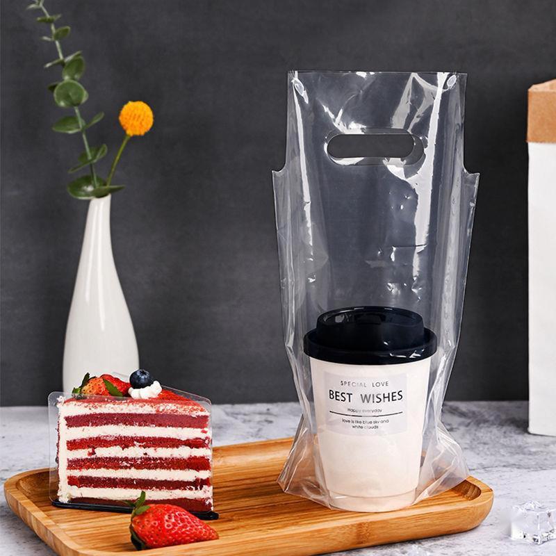 Transparent Disposable Drink Bag with Handle for Single or Double Cups