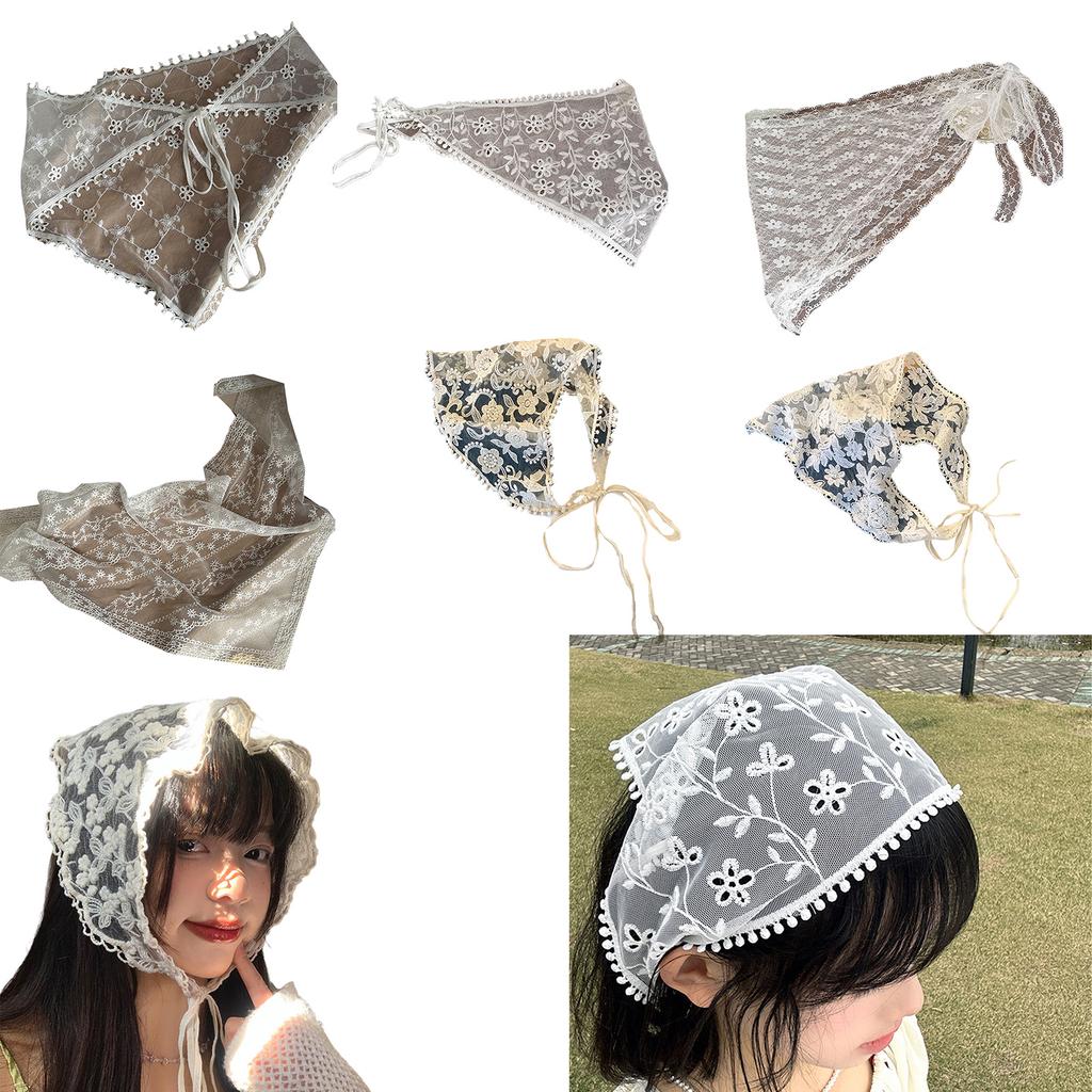 Eye Catching Hairband Scarf Bandanas Lace Head Wrap Modern Flower Embroideried Hair Scarves for Women and Girl