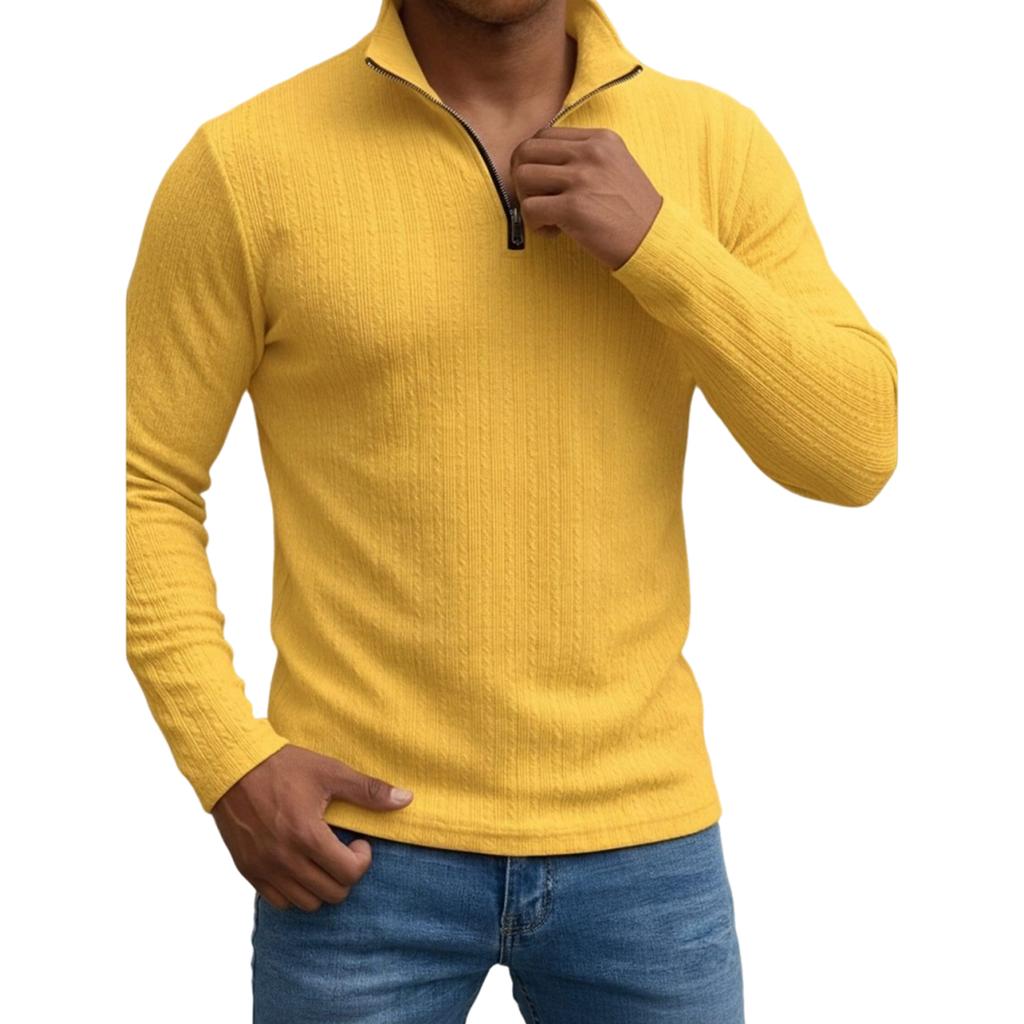 Maglia Casual da Uomo con Zip Corta e Maniche Lunghe