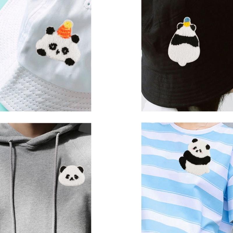 4Pieces Panda Theme Patches Iron On/Sewing On Cartoon Appliques For Personalizing Caps And Shoes Bags Great For All Ages