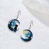 Asymmetric Black Cat Dog Earrings Van Gogh Starry Night Dangle Earrings Puppy Kitten Earring For Women Birthday Jewelry Gift