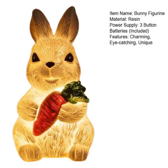 Resin Bunny Figurine Light Up Bunny Holding Carrot Statue Easter Rabbit Sculpture for Spring Farmhouse Home Table Decor