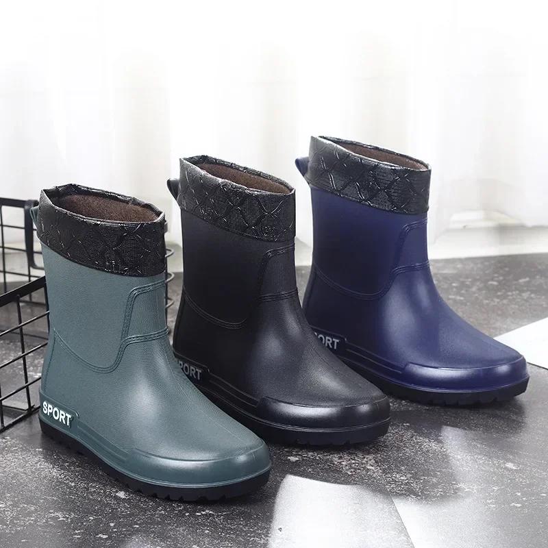 Fashion Men Rain Shoes, Waterproof and Non Slip, Outdoor Fishing, Kitchen Work Rubber Shoes, Wear-resistant Water Shoes Sneaker