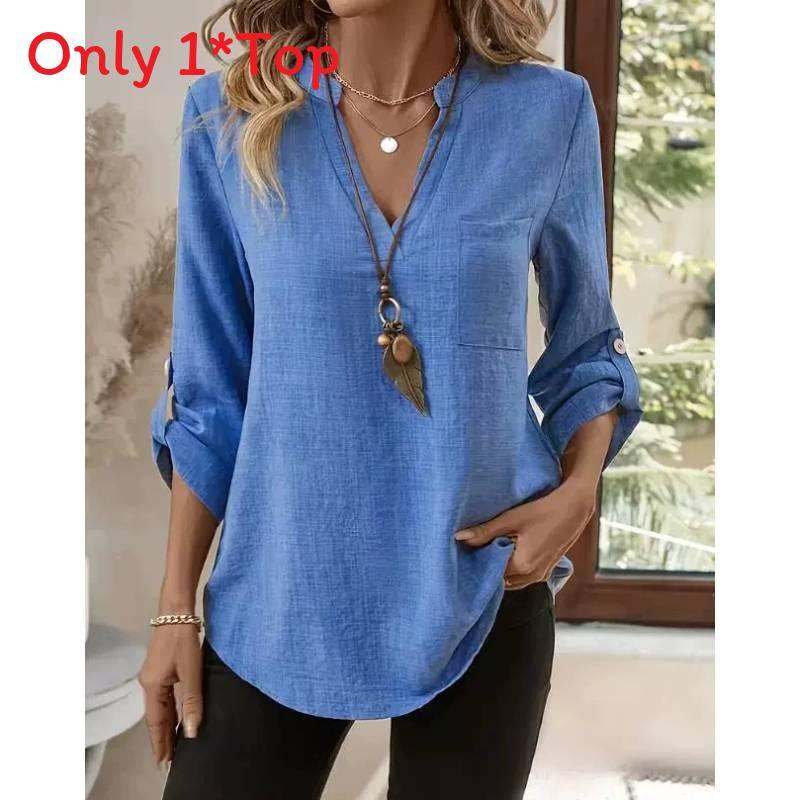 Womens Casual Cotton Linen Blouse With Pockets And Vneck For Summer