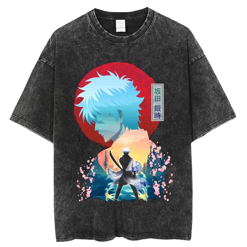Gintama Manga Graphic Tshirt Sakata Gintoki Printed T Shirt Vintage Washed Oversized Tshirt Mens Clothing Short Sleeve Tees