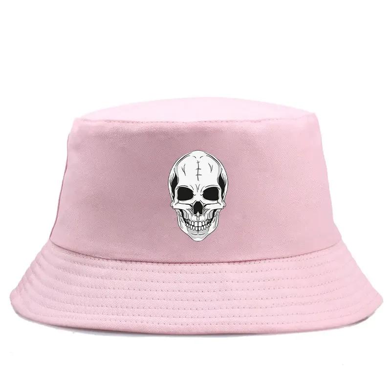 Skull Print Bucket Hat Reversible Gothic Punk Fisherman Cap Unisex Hip Hop Streetwear Sun Hat Outdoor Travel Beach Visor