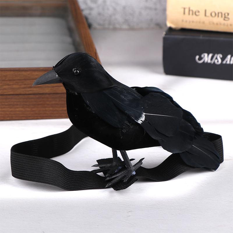 Halloween Simulation Black Crow With Shoulder Elastic Band Crow Ornaments Cosplay Costume Props Holiday Party Decoration