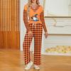 Women's Halloween Print V-Neck Long Sleeve Pajama Set with Pockets Loose Fit Sleepwear Set
