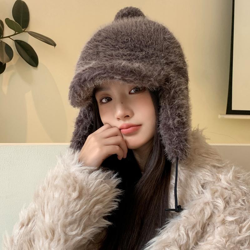 

Зимняя шапка женская утолщенная теплая лыжная шапка с защитой ушей, шапка-ушанка с козырьком, модная однотонная плюшевая шапка one size