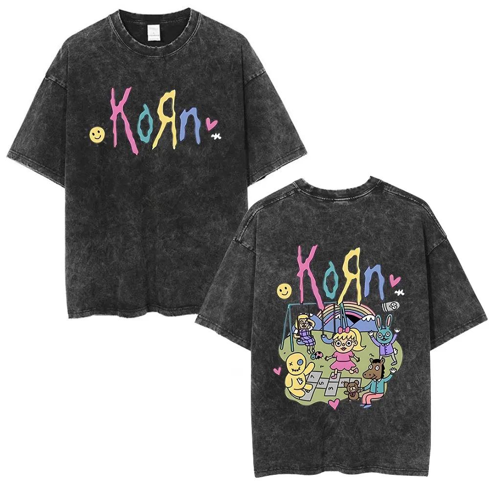 Korn Follow The Leader Got The Life Washed T Shirts Men Women Classic Metal Gothic Rock Band Tshirts Vintage Oversized Tshirt