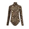 SCIONE Women Tight High Waist Knit Casual Jumpsuit High Collar Long Sleeve Sexy Leopard Jumpsuit