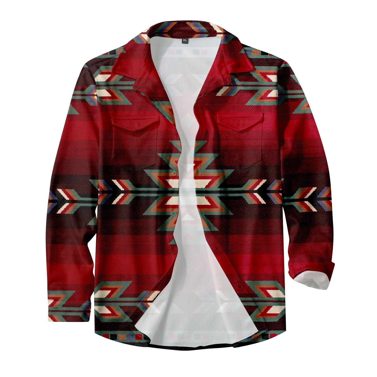 

Мужская модная повседневная куртка-кардиган с длинными рукавами на пуговицах и этническим принтом XXXXL винный