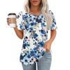Women's  Casual Short Sleeve  Floral Button 3D Print Round Neckr Top T-Shirt