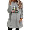 Women's Loose Long-Sleeve Christmas Print Fleece Sweatshirt with Pockets