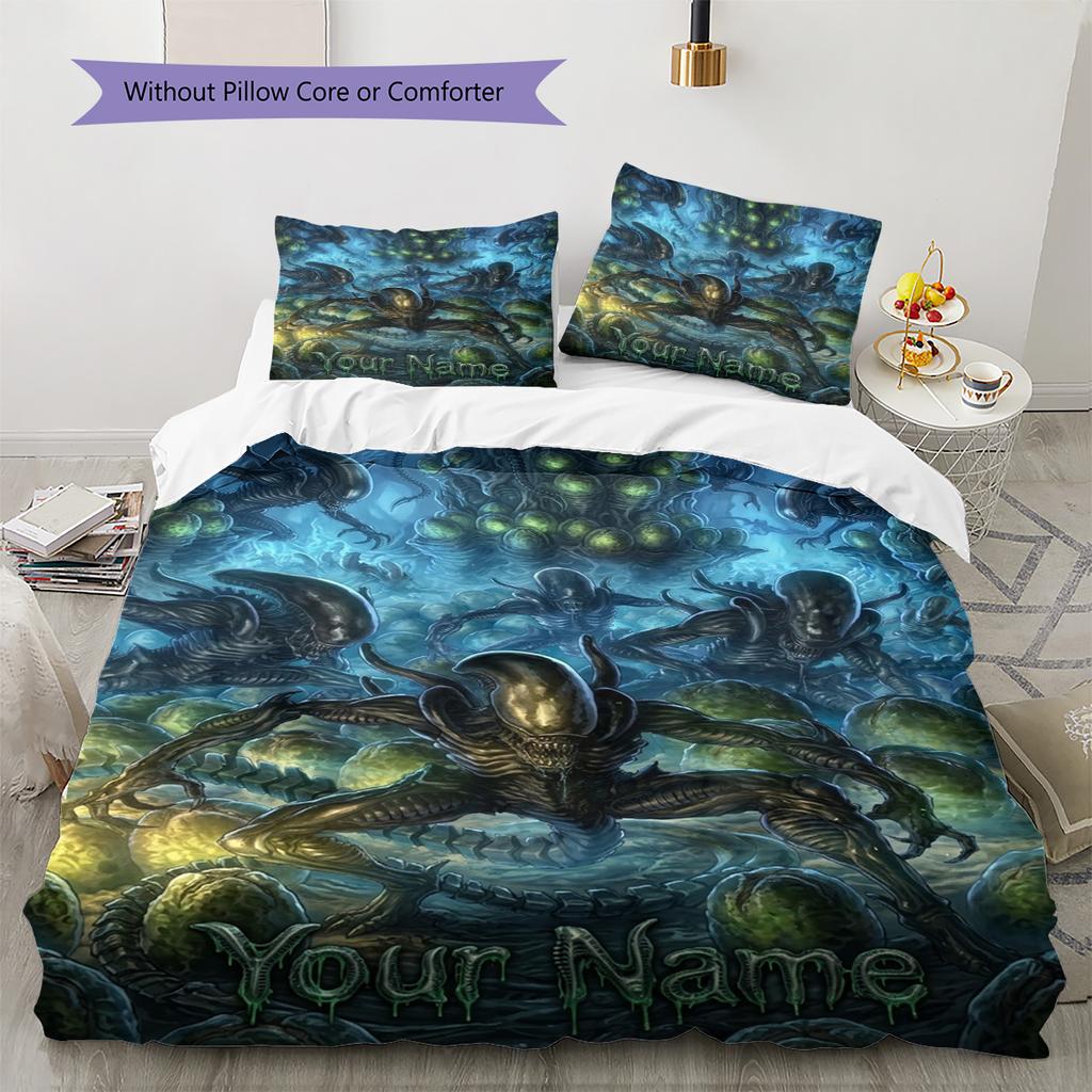 Name Custom Aliens Pattern Bedding Set Quilt Cover Pillowcase Home Decor Gift (1 * duvet cover + 2 * pillowcase, without core)