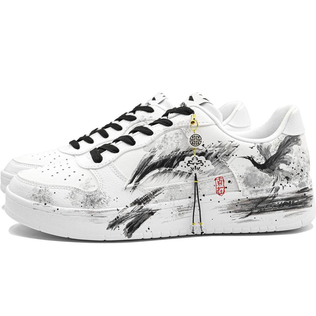 Li Ning Floating Boat Slip Resistant, Impact Resistant, Abrasion Resistant Low top Skateboard Shoes Men's Black White AGCS419-1(Team204-)