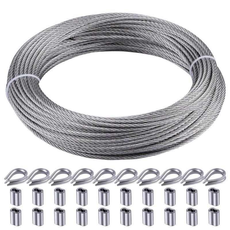 Stainless Steel Wire Rope Hanging Kit for Outdoor String Lights with Thimble Hook & Tension Cable Railing Set.