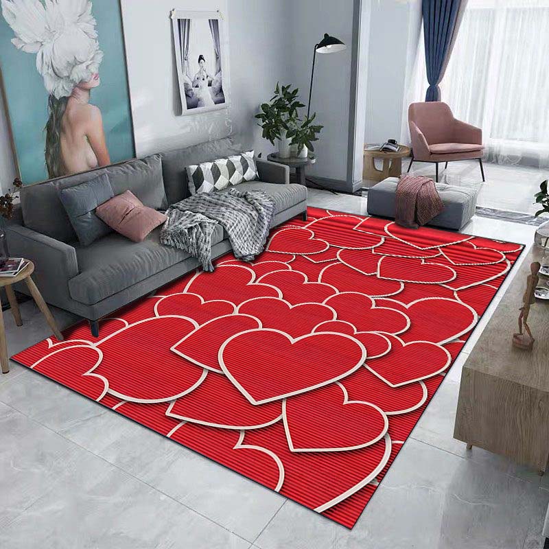Czerwony Dywan z Nadrukiem Serca Miłości do Salonu Sypialni Nocnej Łazienki Mata Podłogowa Dywanik Mata pod Sofę Wystrój Domu Luksusowy Prezent
