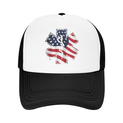 Summer Sun Hats Patriotic Paramedic EMT Star Of Life Caduceus With USA Flag Overlay Summer Baseball Cap Healthcar Snapback Cap