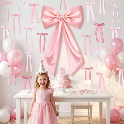 41Pcs Large Pink Ribbon Bow Decoration Fabric Party Ornament for Wedding Birthday Christmas Indoor Outdoor Hanging Decor for Walls Windows Gardens