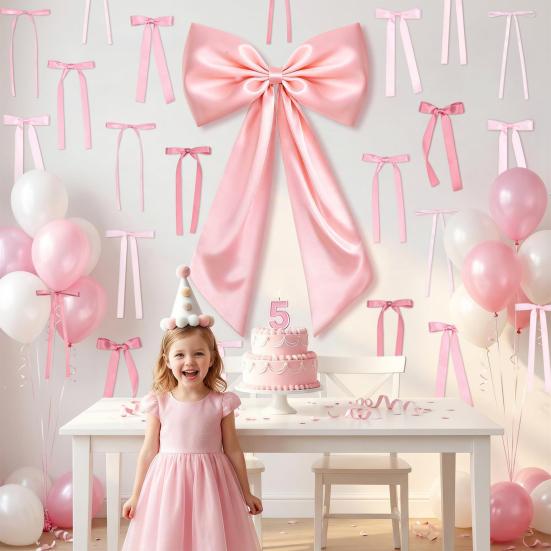 Large Pink Ribbon Bow Decoration Fabric Party Ornament for Wedding Birthday Christmas