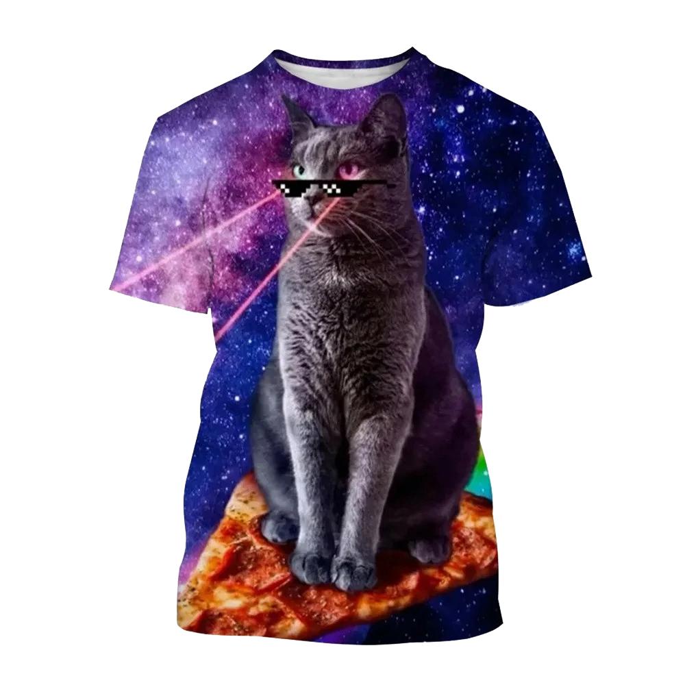 Men's T-shirts Cartoon Laser Pizza Cat Art 3D Print Anime t shirt Men Women Short Sleeve O-Neck Tees Casual Street Y2k Tops