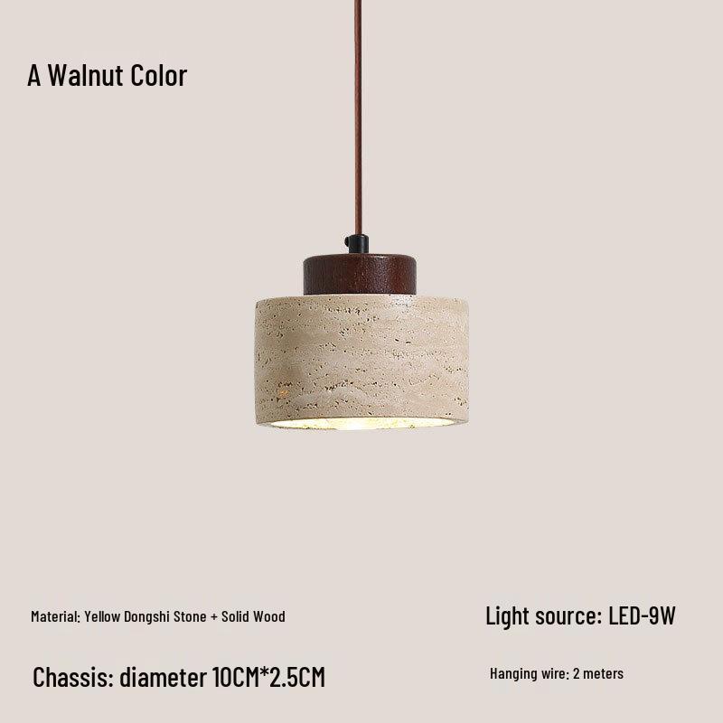 Japanese Wabi-Sabi Yellow Travertine Bedside Pendant Light - Mid-Century Cream Style for Bedrooms and Retro Restaurants Original LED (Warm Light)