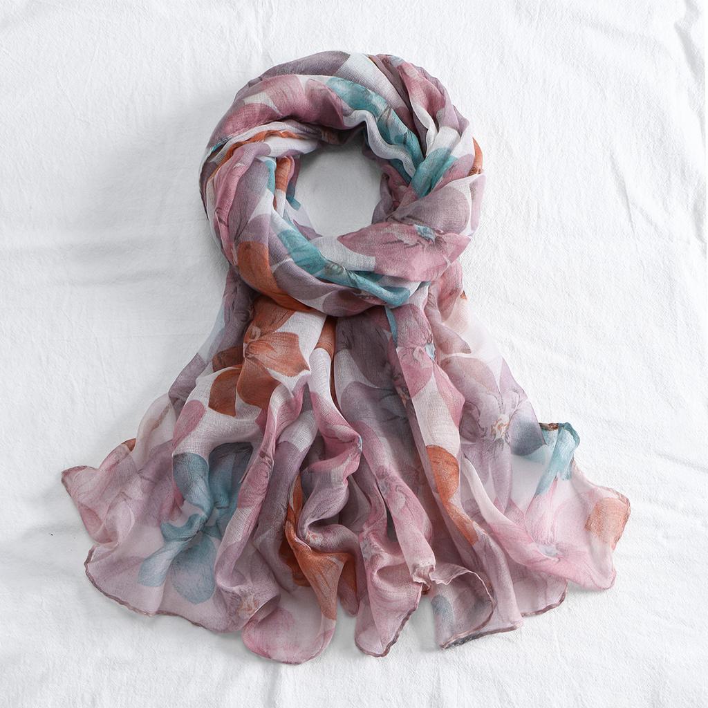 Wrap Silk Film Scarfs For Women Lightweight Fashion Scarves Sunscreen Neck Scarves For Women Print Floral Pattern Scarf Shawl