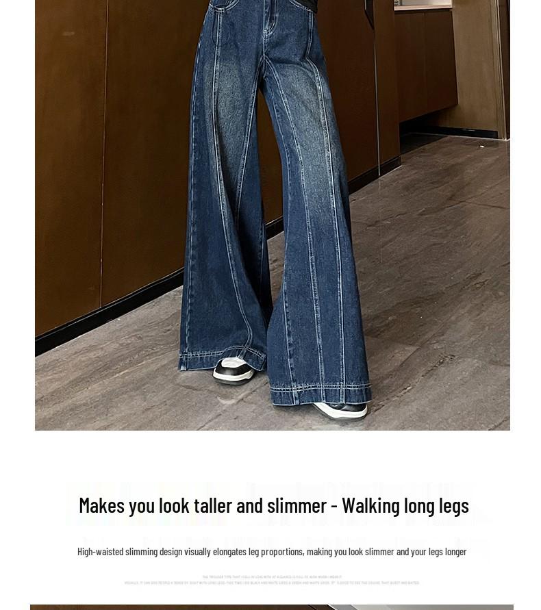 Retro High Waist Wide Leg Jeans - Women's Trendy Loose Floor-length Pants