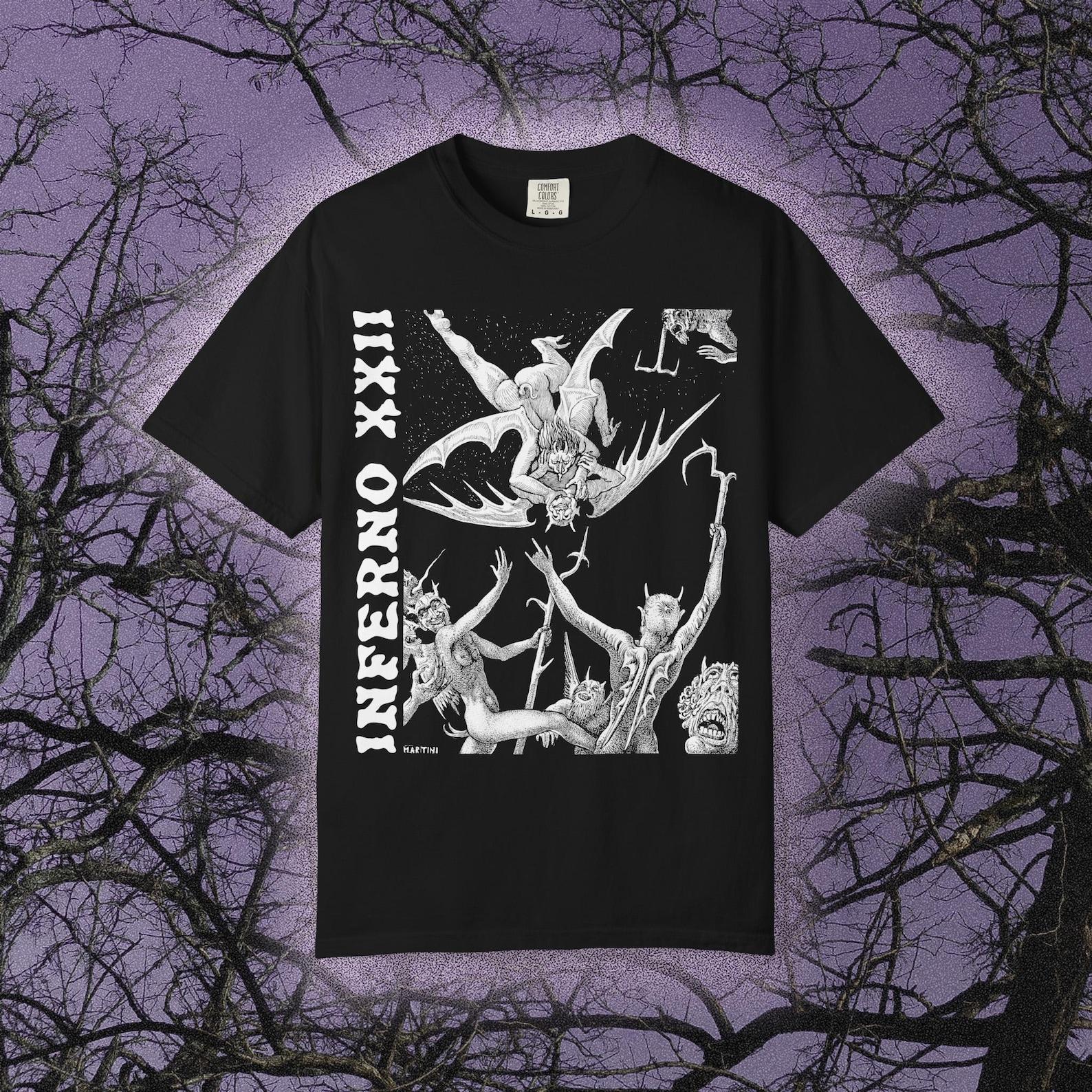 Ад XXII, COMFORT COLORS, Футболка с Данте Алигьери, Винтажная жуткая футболка, Божественная комедия, Подарок для книголюба, Готическая унисекс футболка L