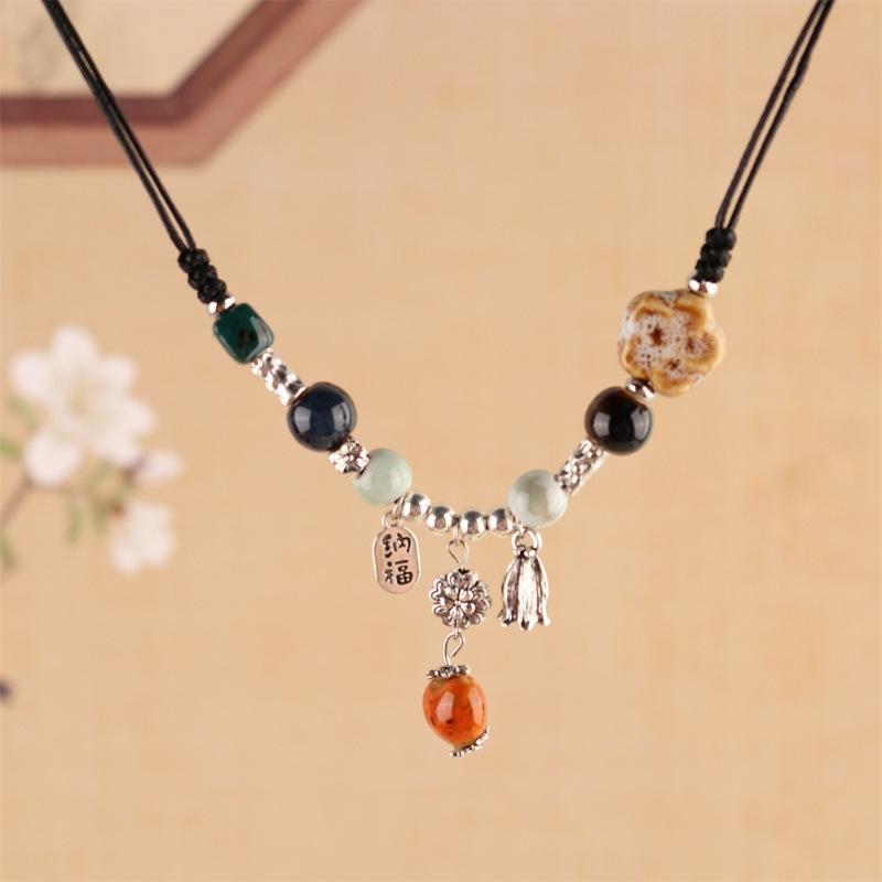 Nasjonal Stil Retro Litterær Stil Nasjonal Stil Bomull og Lin Keramisk Halskjede