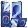 Magnetic Protective Case with Rotating Ring Kickstand and Hinge Cover for Samsung Galaxy Z Flip 8-Blue