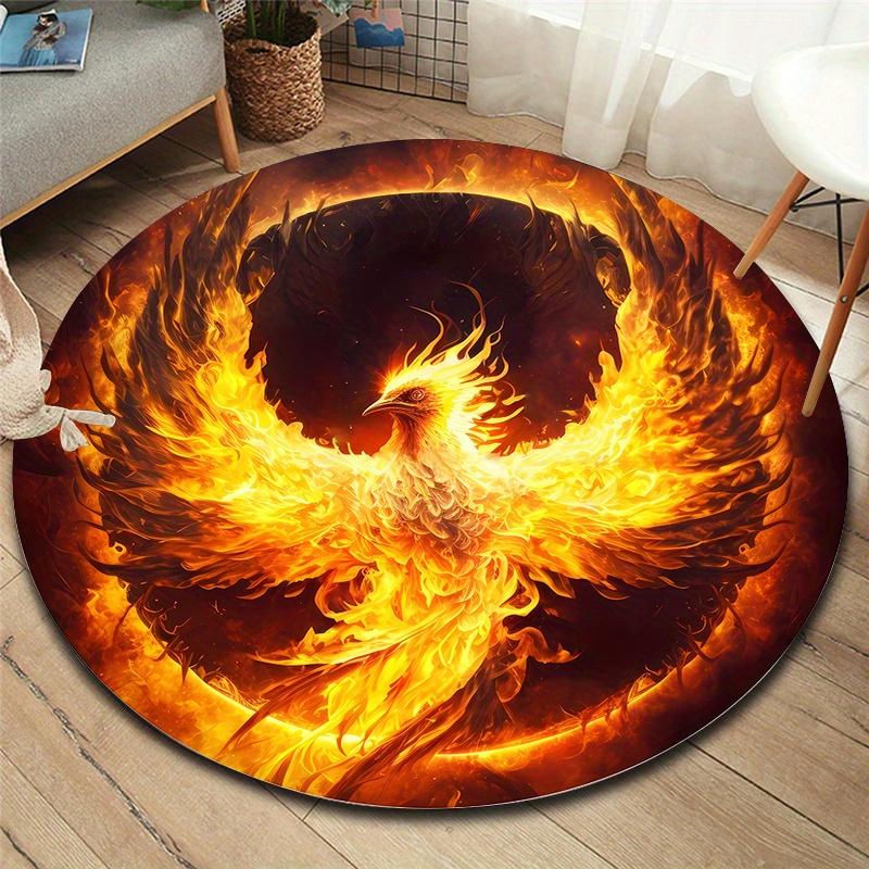 1pc Phoenix Fire Bird Round Rug Mythical Creature Floor Mat Living Room Statement Piece Bold Artistic Design Heat Resistant