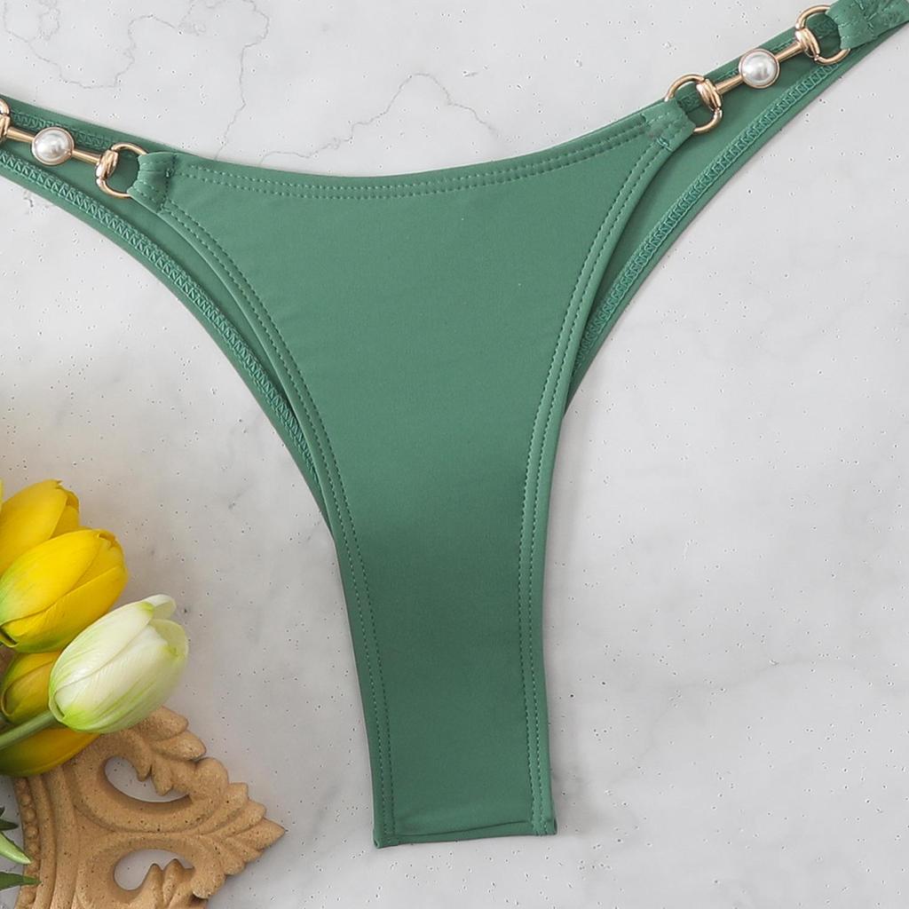 Triangle Strap Pearl Sexy Bikini Split Swimsuit