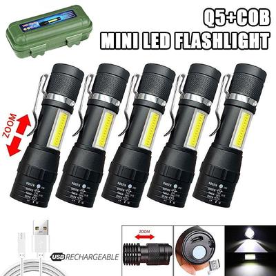 1-5 pezzi portatile mini torcia a LED Q5 + COB perline lampada batteria incorporata torcia ricaricabile Zoom torcia lanterna da campeggio esterna