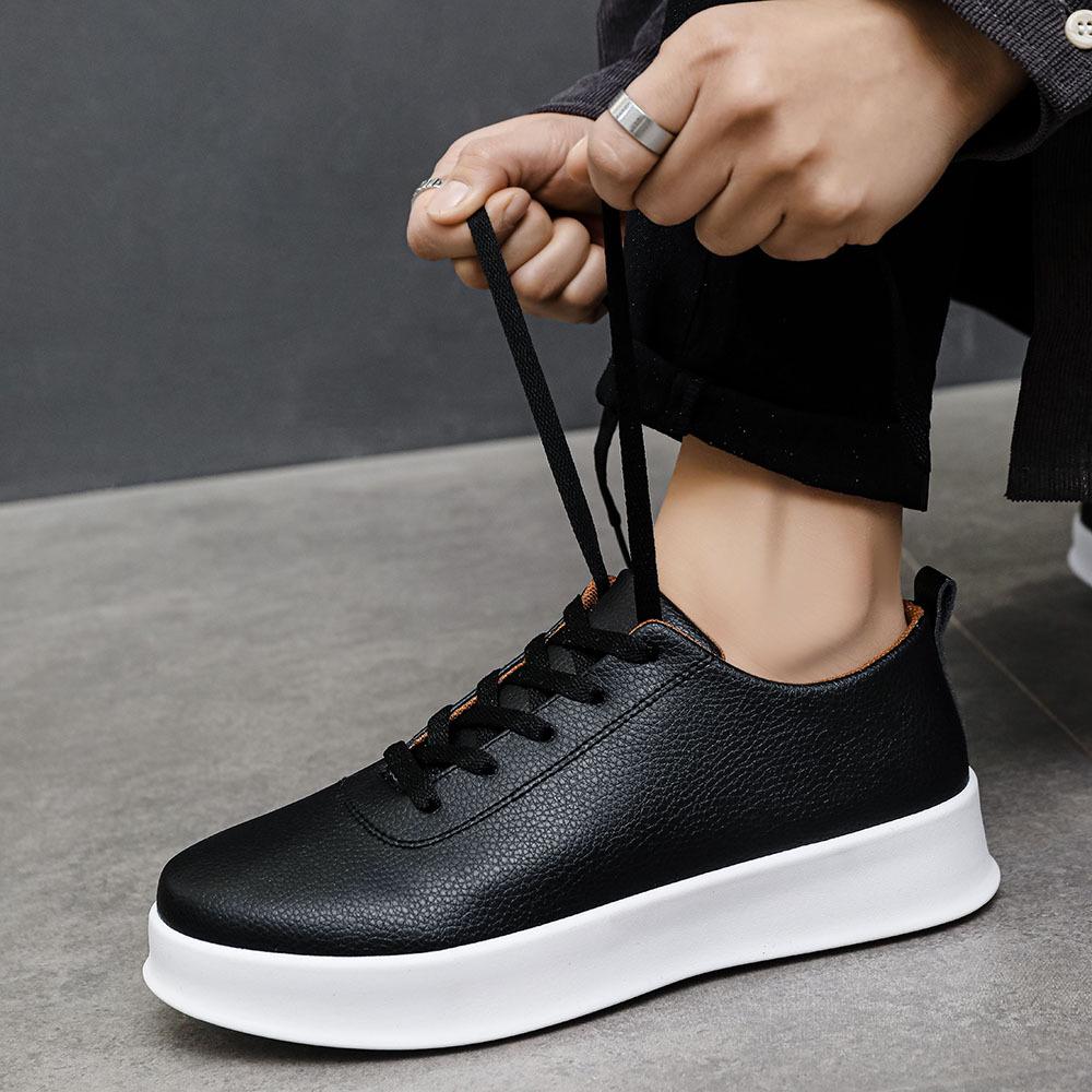 Four Seasons Men's Black Casual Skateboard Slip-On Loafers - Lightweight Lace-Up Sports Shoes for Students