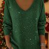 2025 Women's Autumn Winter V-neck Long Sleeve Casual Christmas T-shirt
