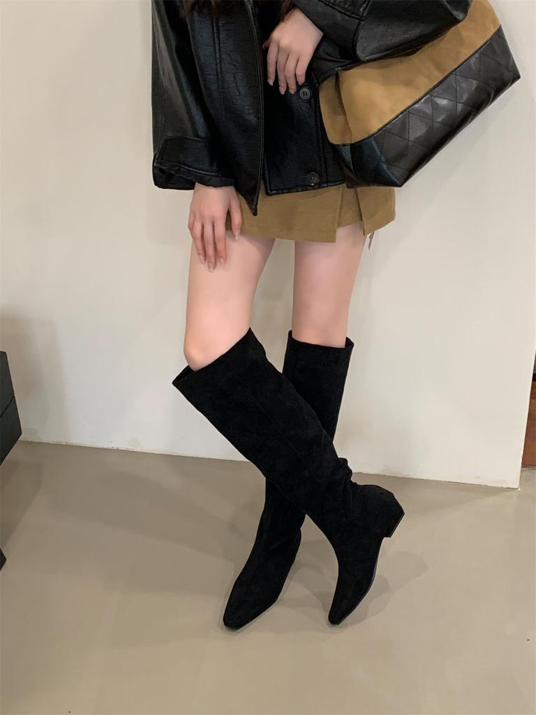 2025 autumn and winter new fashionable versatile inner height increase pointed head thin medium tube boots women's shoes long tube straight ride