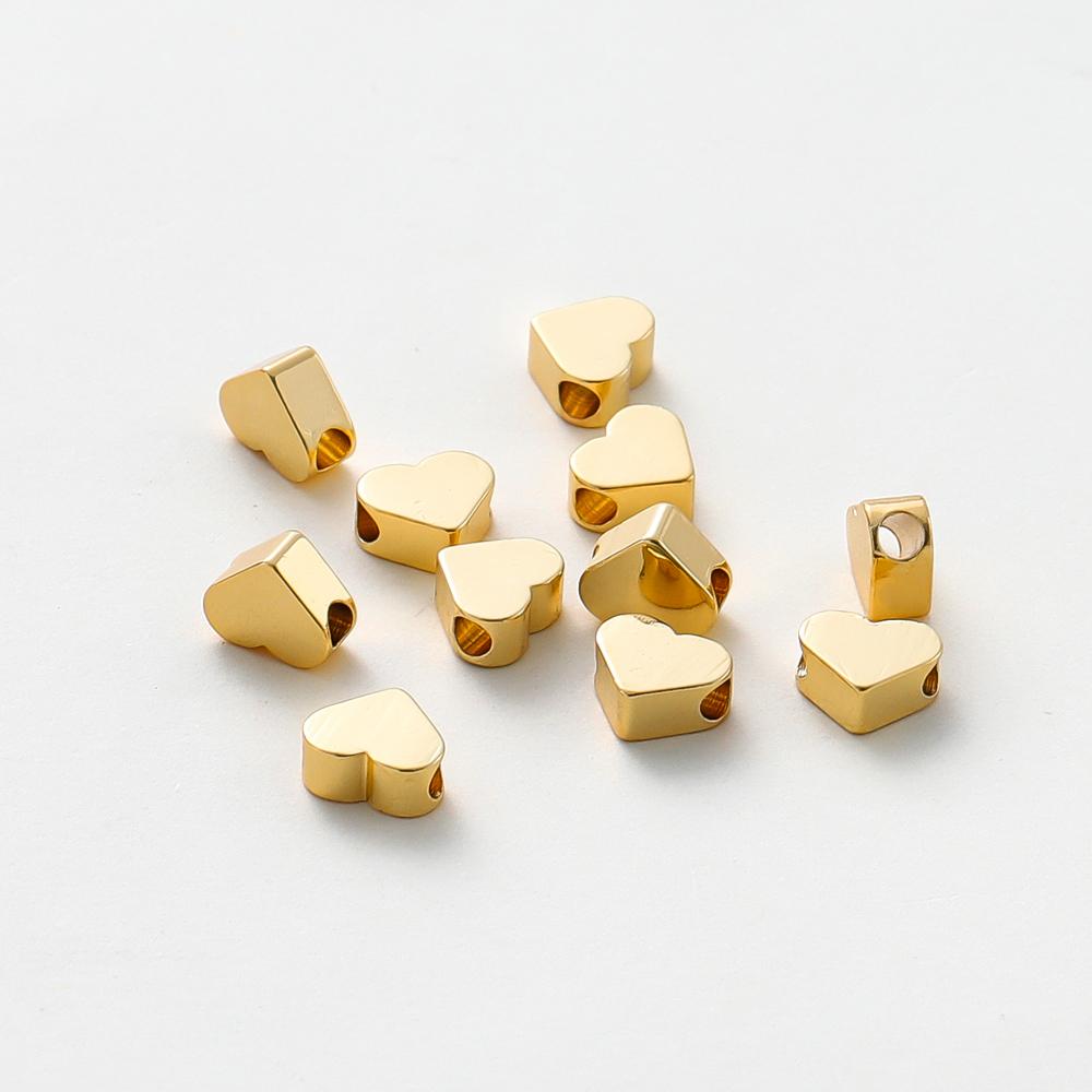 5MM 20pcs/bag 14K 18K Gold Color Plated Flat Heart Shape Charm Spacer Beads Loose Beads For DIY Jewelry Accessories Wholesale