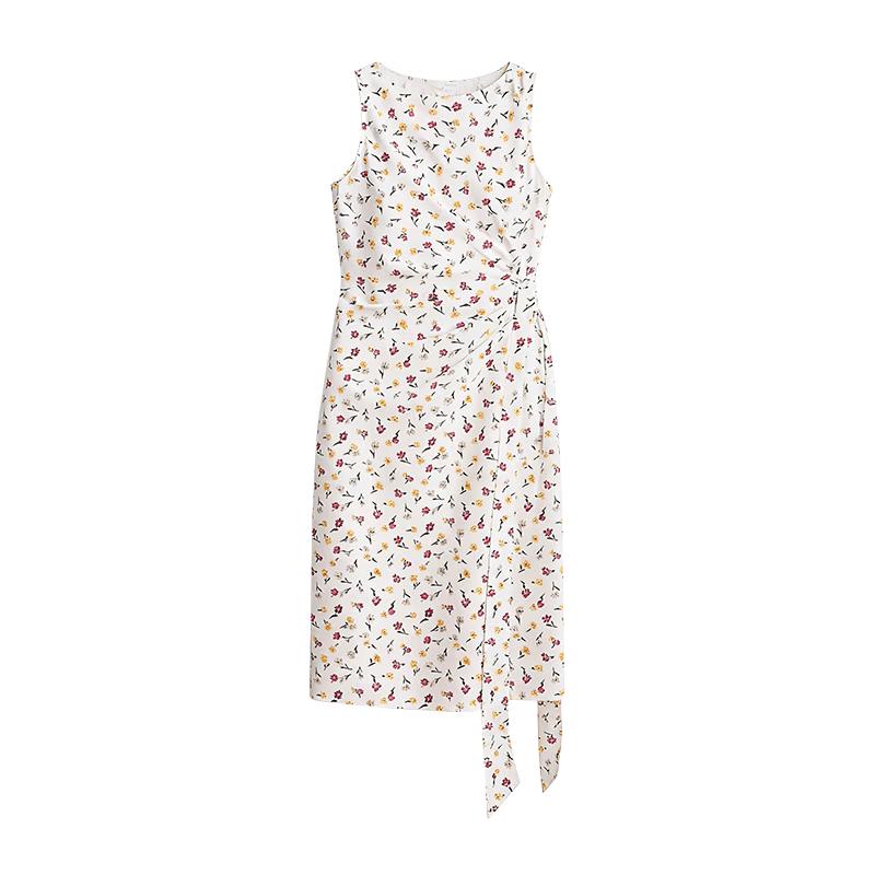 GREEN BELT Floral Waist-Cinching Sleeveless Dress S