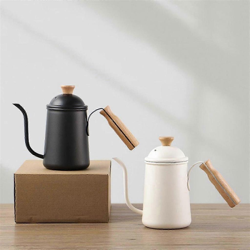 Pour Over Coffee Kettle 650ml Stainless Steel Long Spout with Wooden Handle for Coffee Brewing White